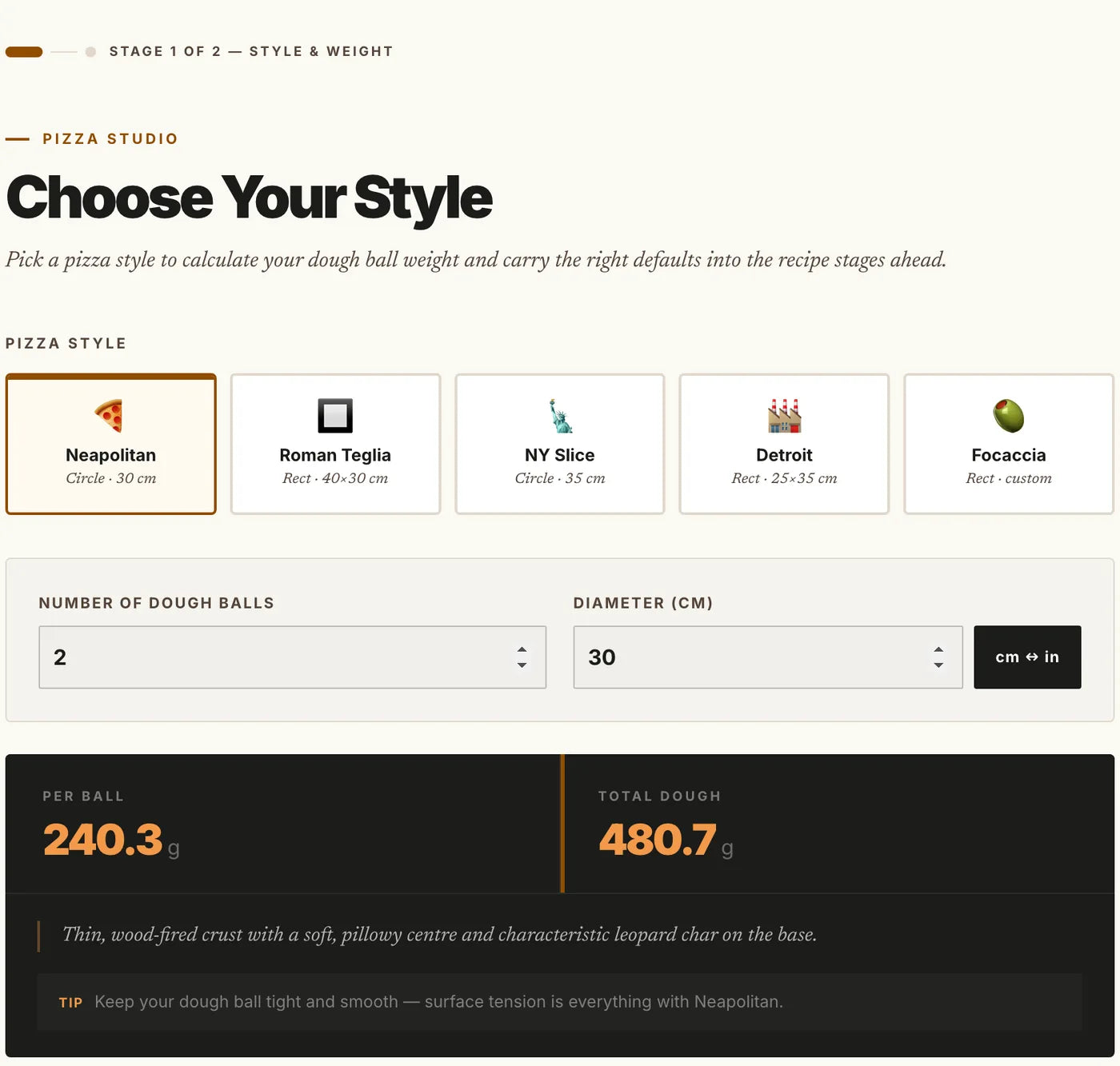 DoughRise Pizza Studio dough calculator