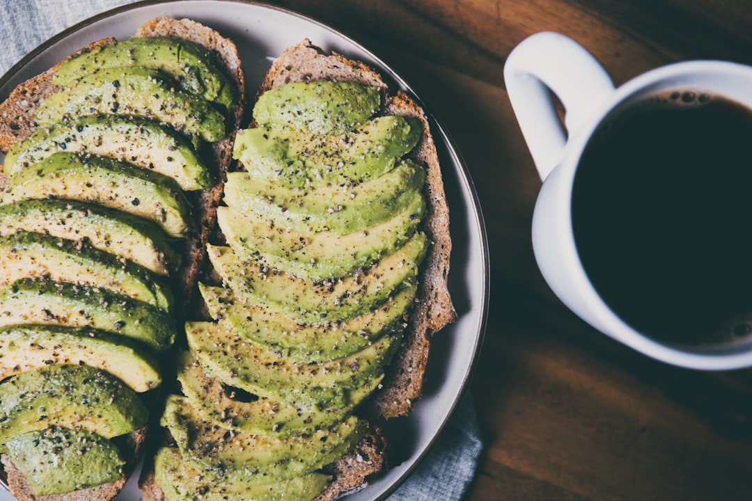 Avocado toast and coffee make a delicious breakfast.