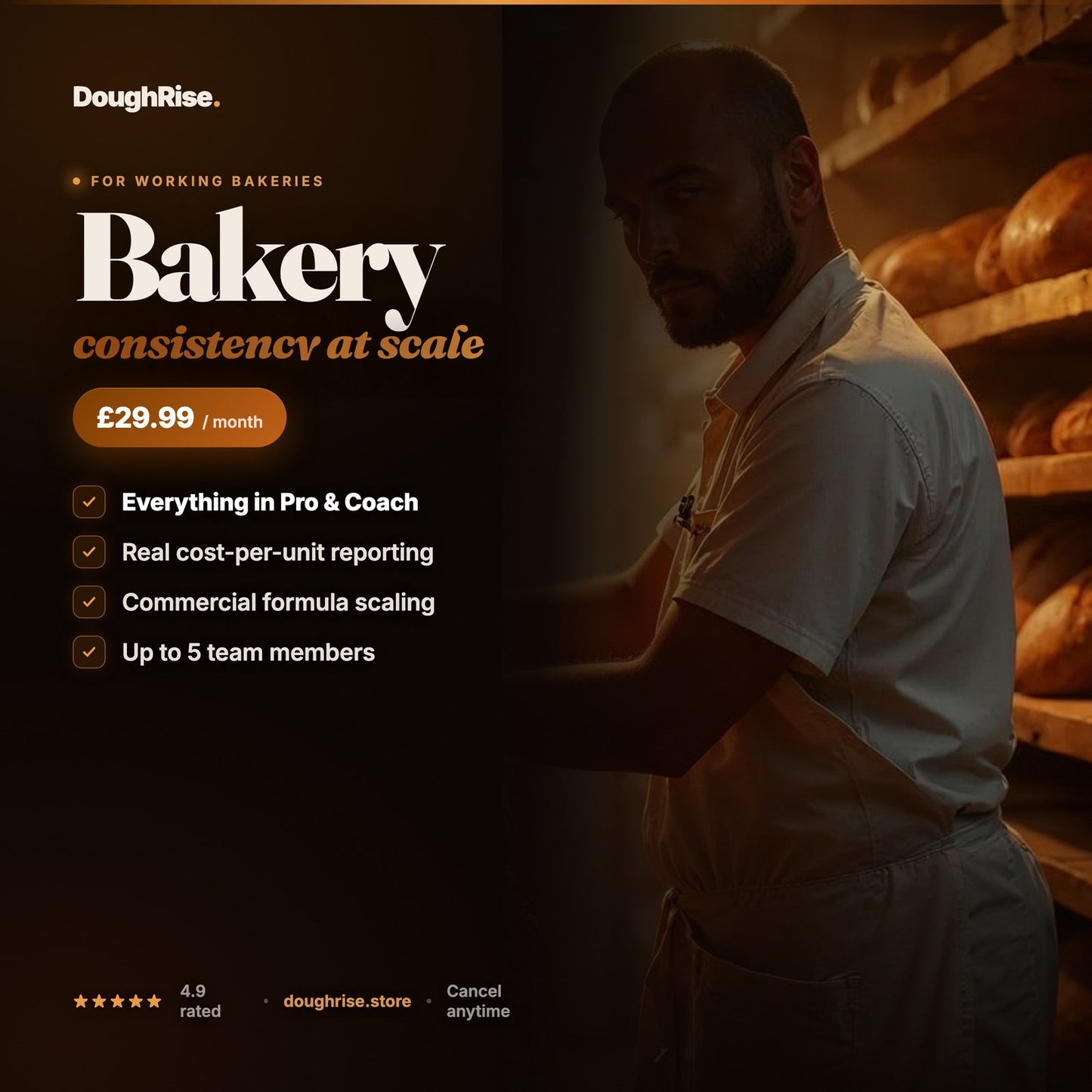 DoughRise Bakery — commercial baking consistency at scale, from £29.99/month