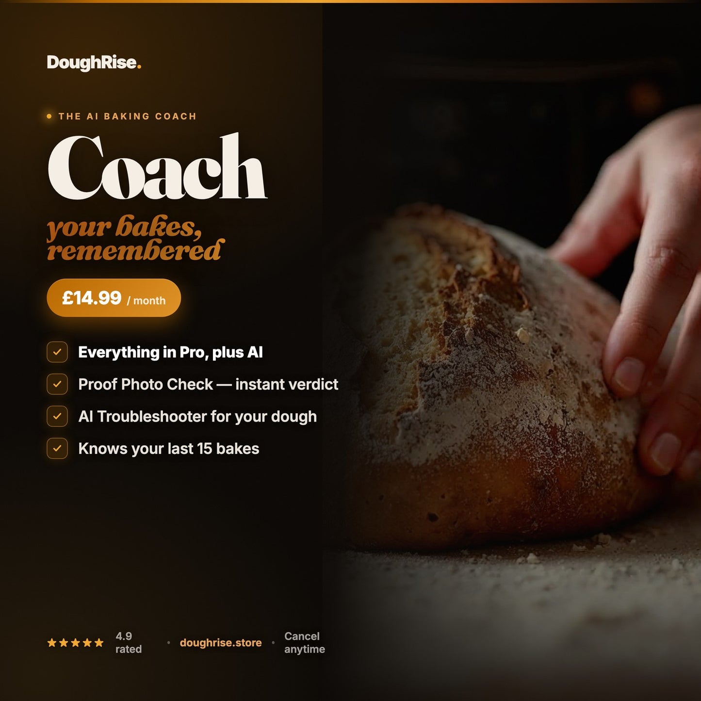 DoughRise Coach — the AI baking coach that remembers your last 15 bakes, from £14.99/month