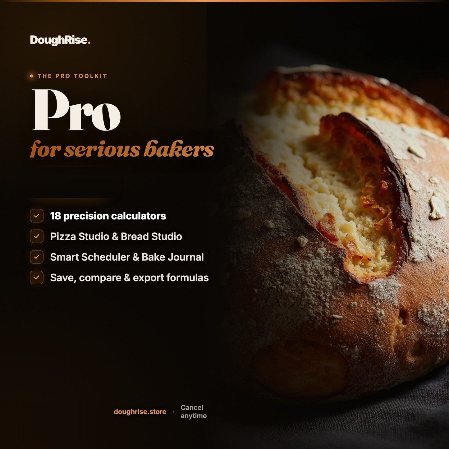 DoughRise Pro — the precision baking toolkit: 18 calculators, Pizza & Bread Studios, Smart Scheduler and Bake Journal