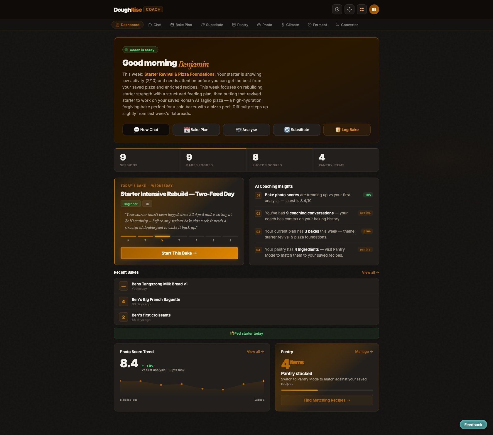 DoughRise Coach dashboard