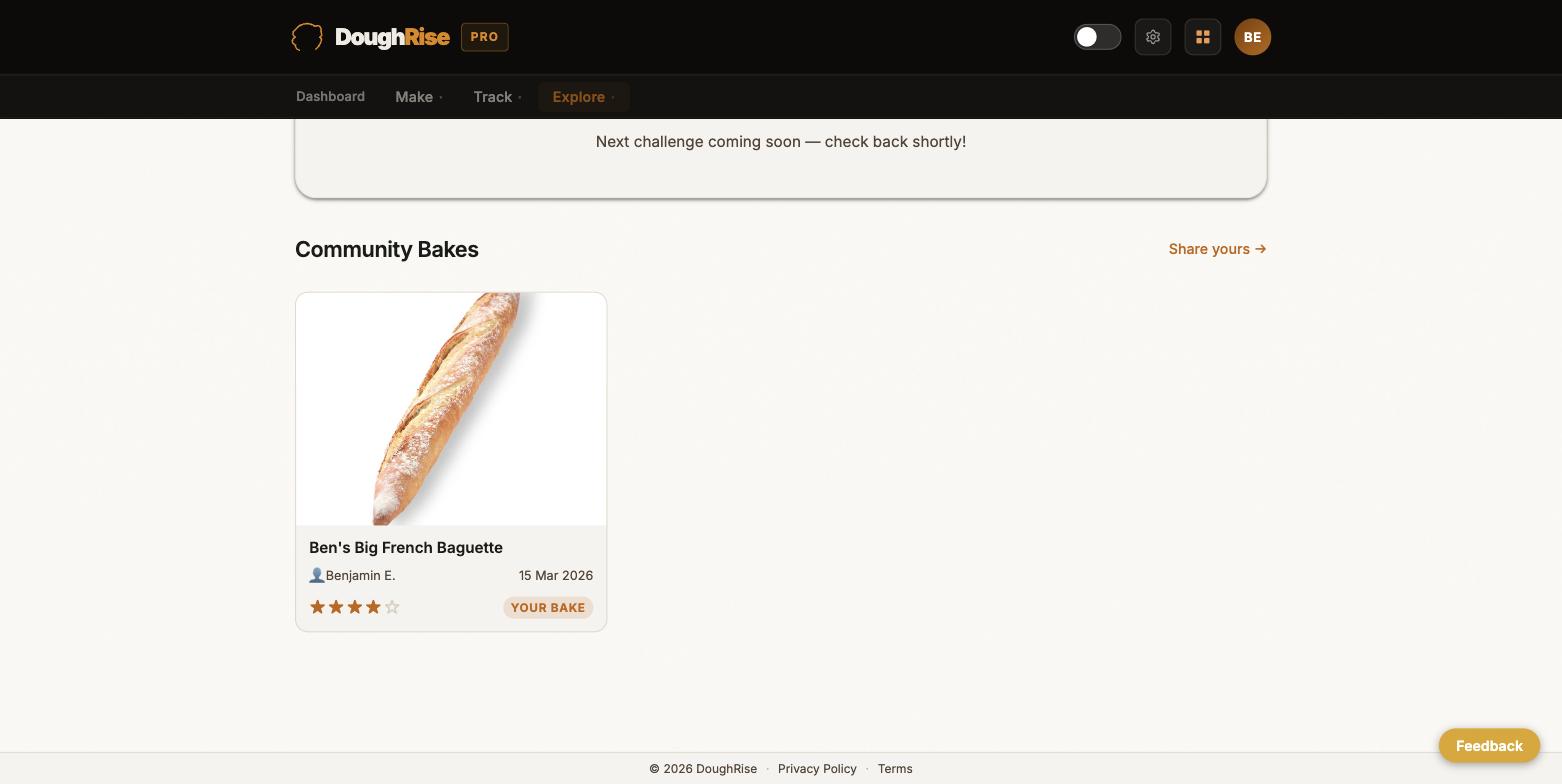 DoughRise Pro screenshot: the Community Bakes feed